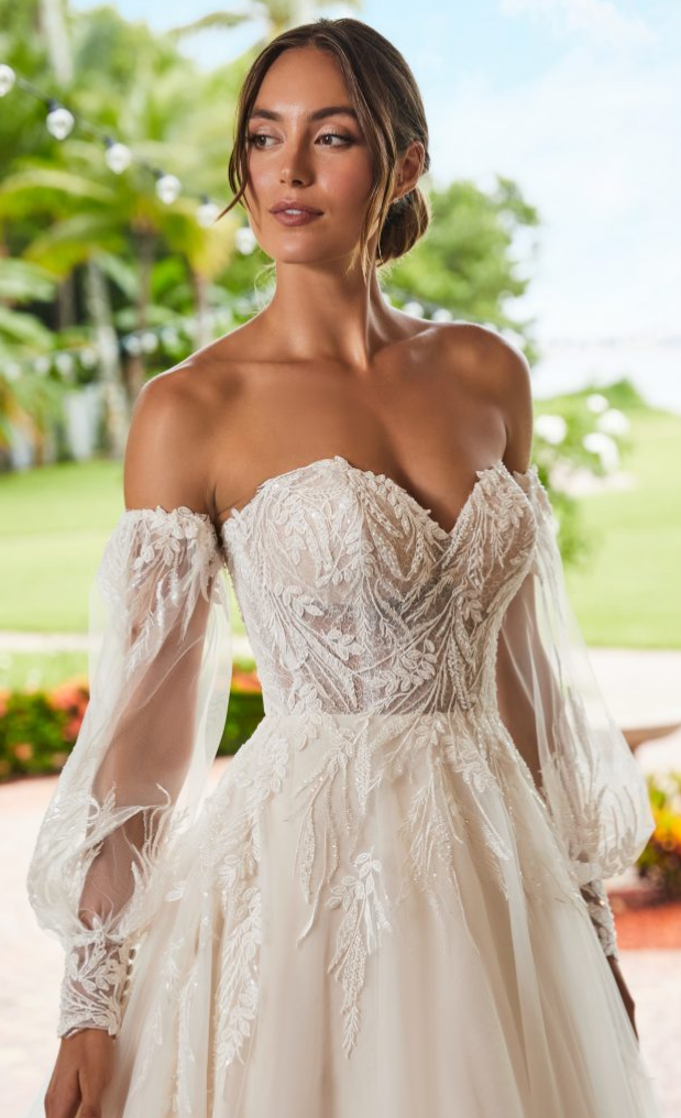 long sleeve, off the shoulder wedding gown