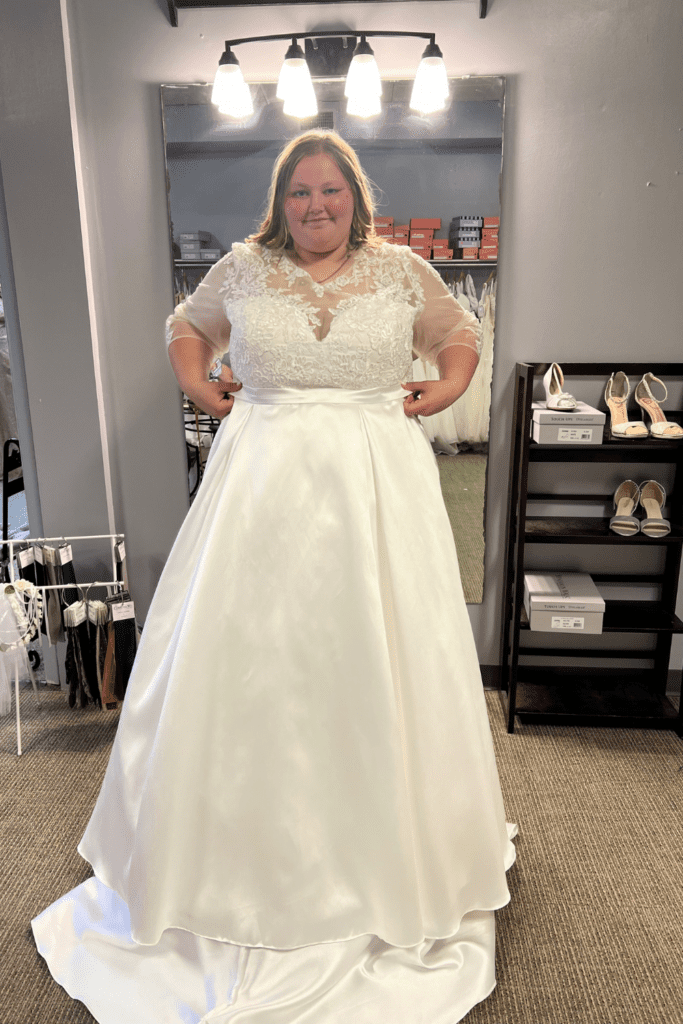 Black tie customs 4 Bride trying on Black Tie Affair customized dress.